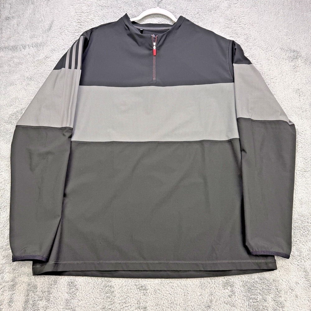 Adidas 1/4 Zip Pullover Men 2XL Black Gray L/S Colorblock Wicking Golf